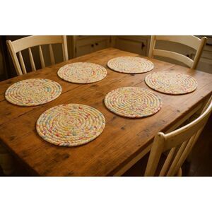 Set of 6 Braided Round Placemats – Farmhouse Country Style Table Mats Multicolor